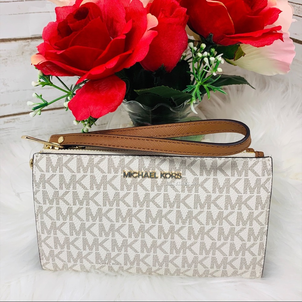 Michael kors large double zip wristlet vanilla